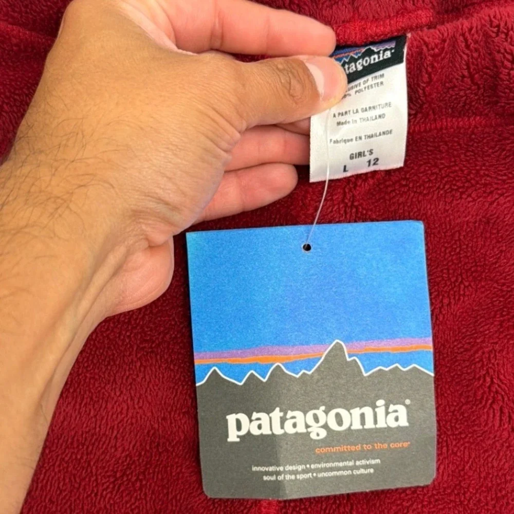 Patagonia Girls Red Synchilla Fleece Pants Size L 12 Elastic Waist Outdoor Warm